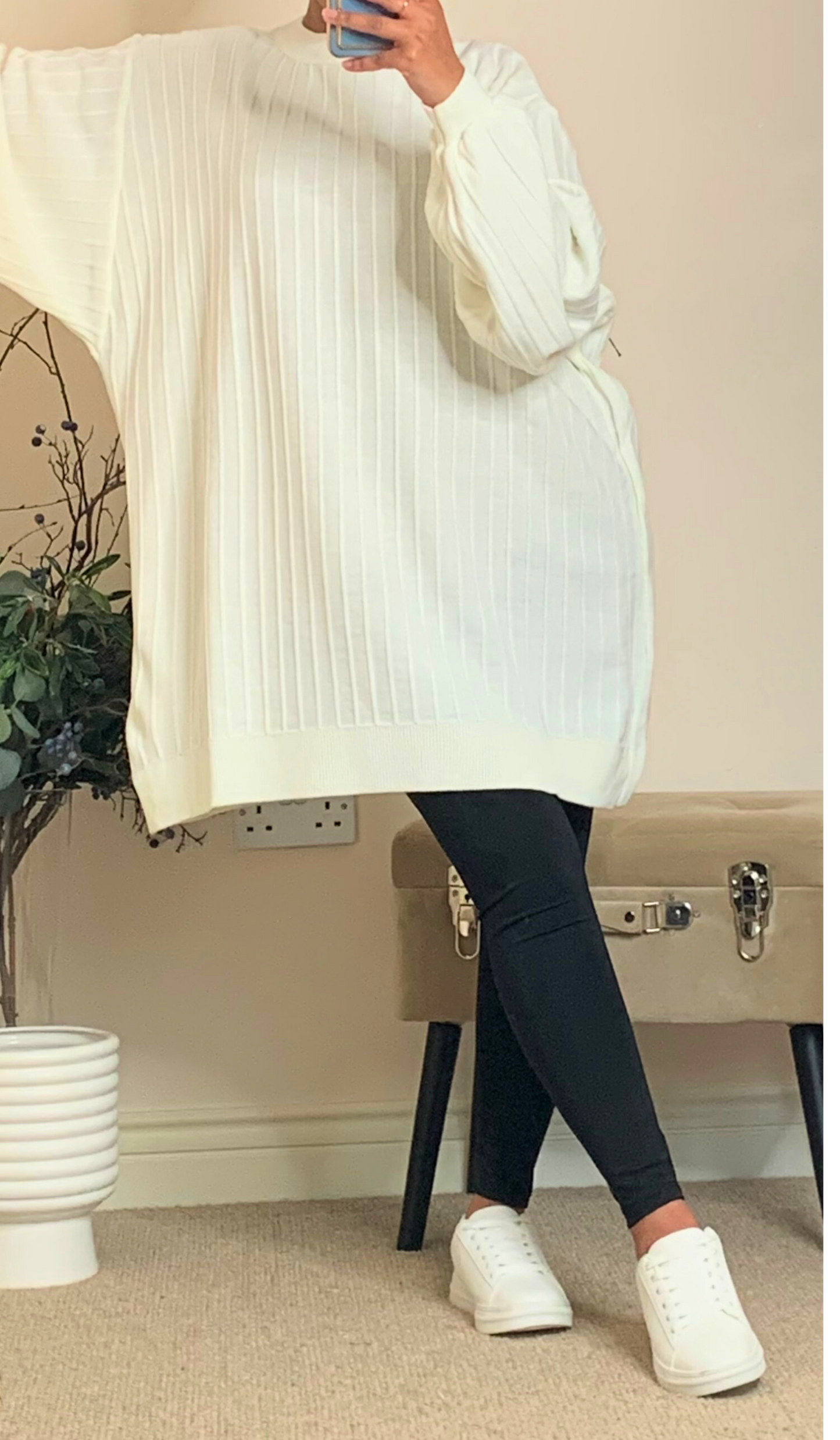 LUNA KNEE LENGTH JUMPER TOP - Cream - ATTIRE BY ZARSI