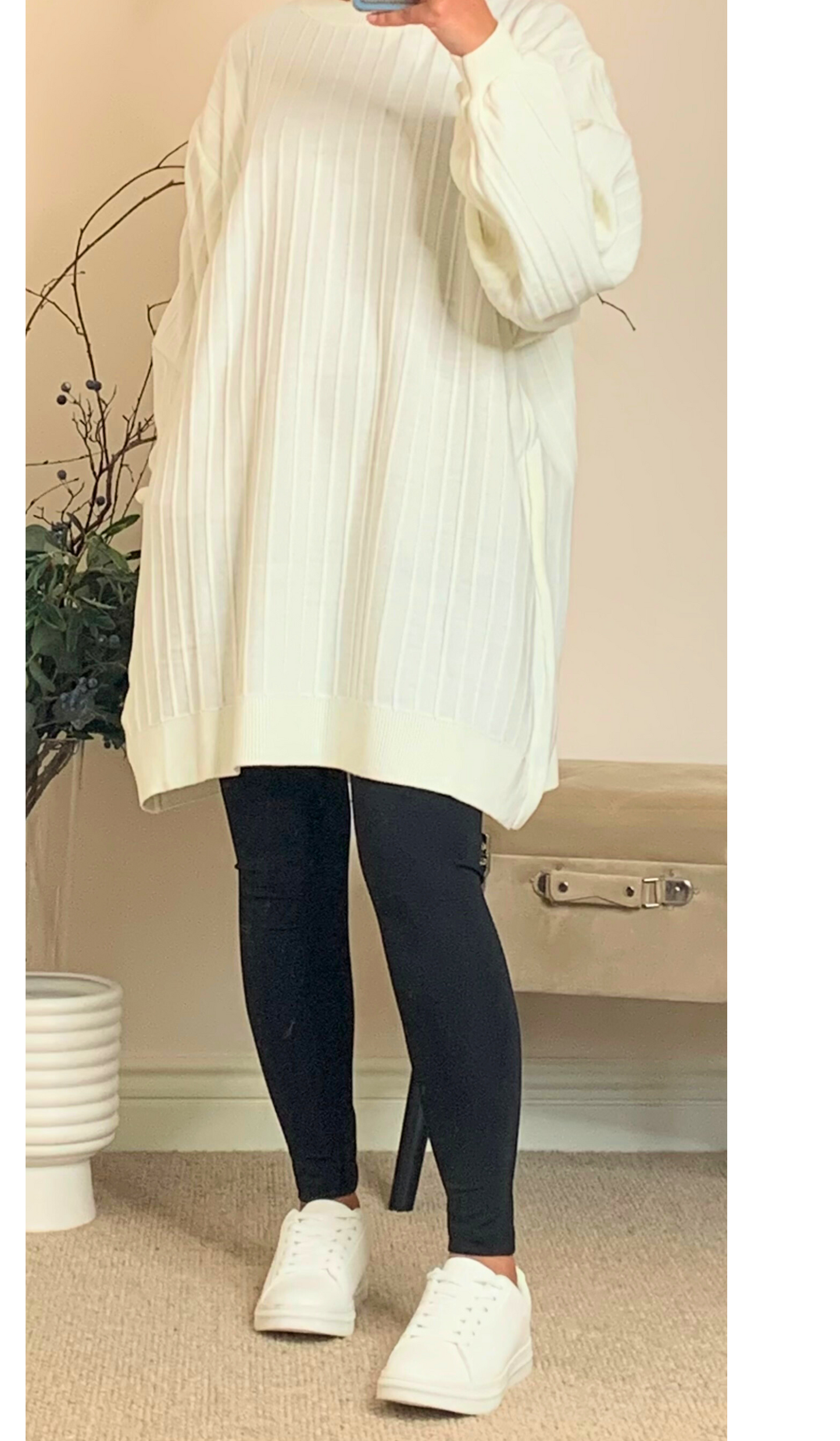 LUNA KNEE LENGTH JUMPER TOP - Cream - ATTIRE BY ZARSI