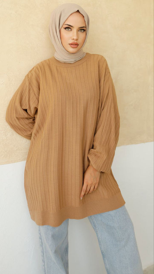 LUNA KNEE LENGTH JUMPER TOP - Biscuit - ATTIRE BY ZARSI