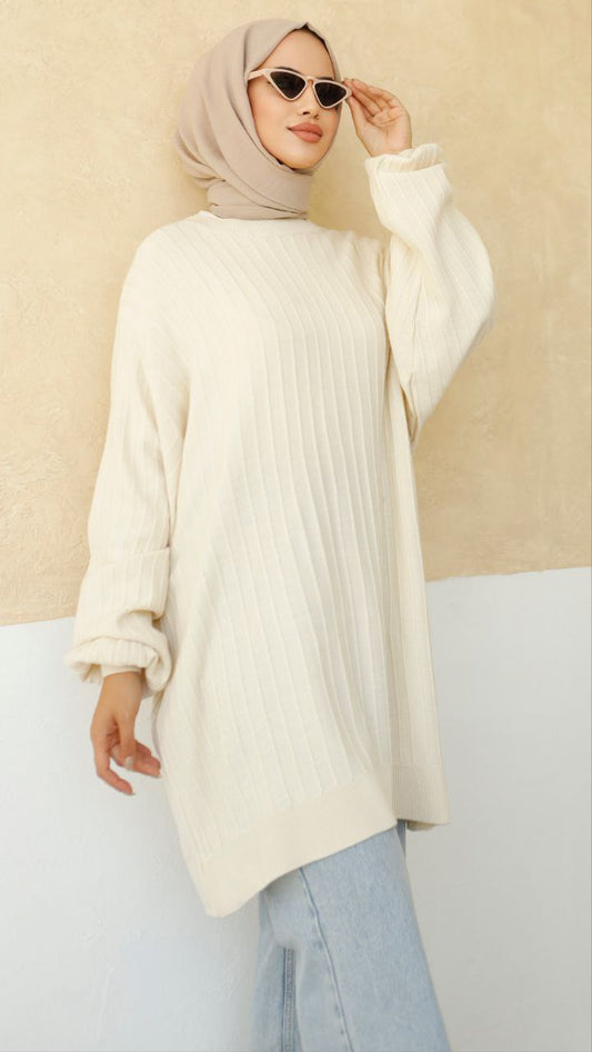 LUNA KNEE LENGTH JUMPER TOP - Cream - ATTIRE BY ZARSI