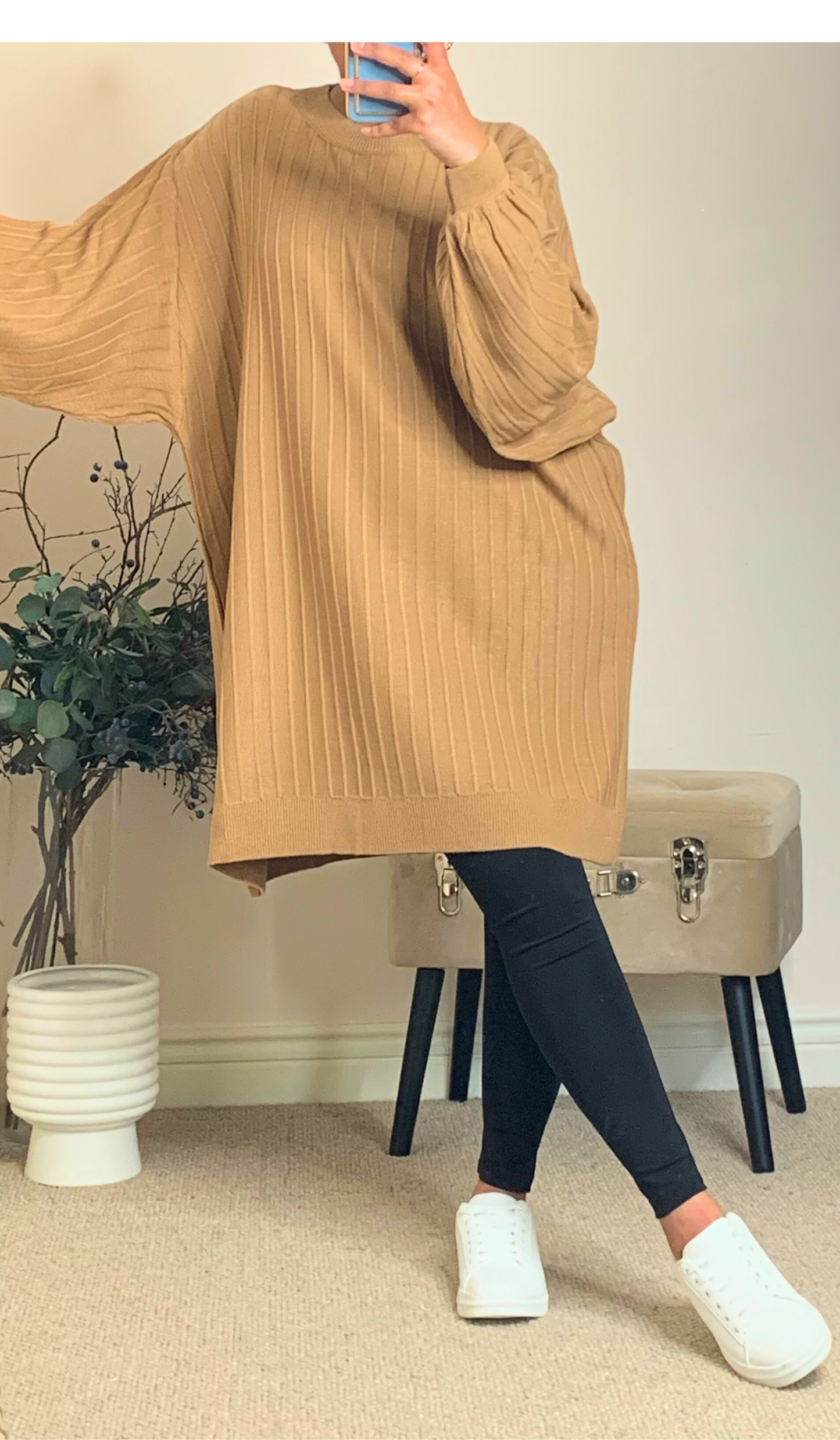 LUNA KNEE LENGTH JUMPER TOP - Biscuit - ATTIRE BY ZARSI