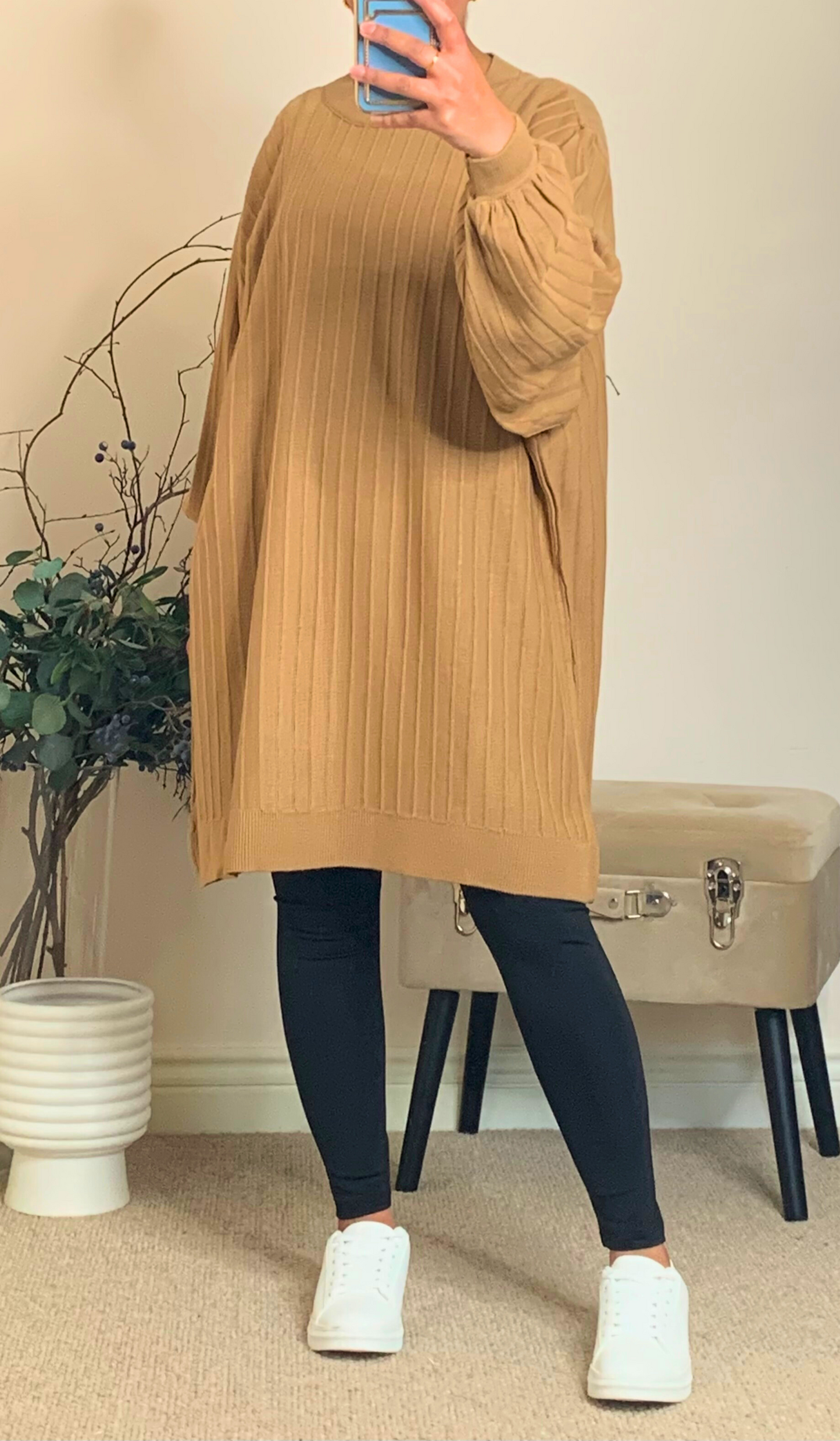 LUNA KNEE LENGTH JUMPER TOP - Biscuit - ATTIRE BY ZARSI