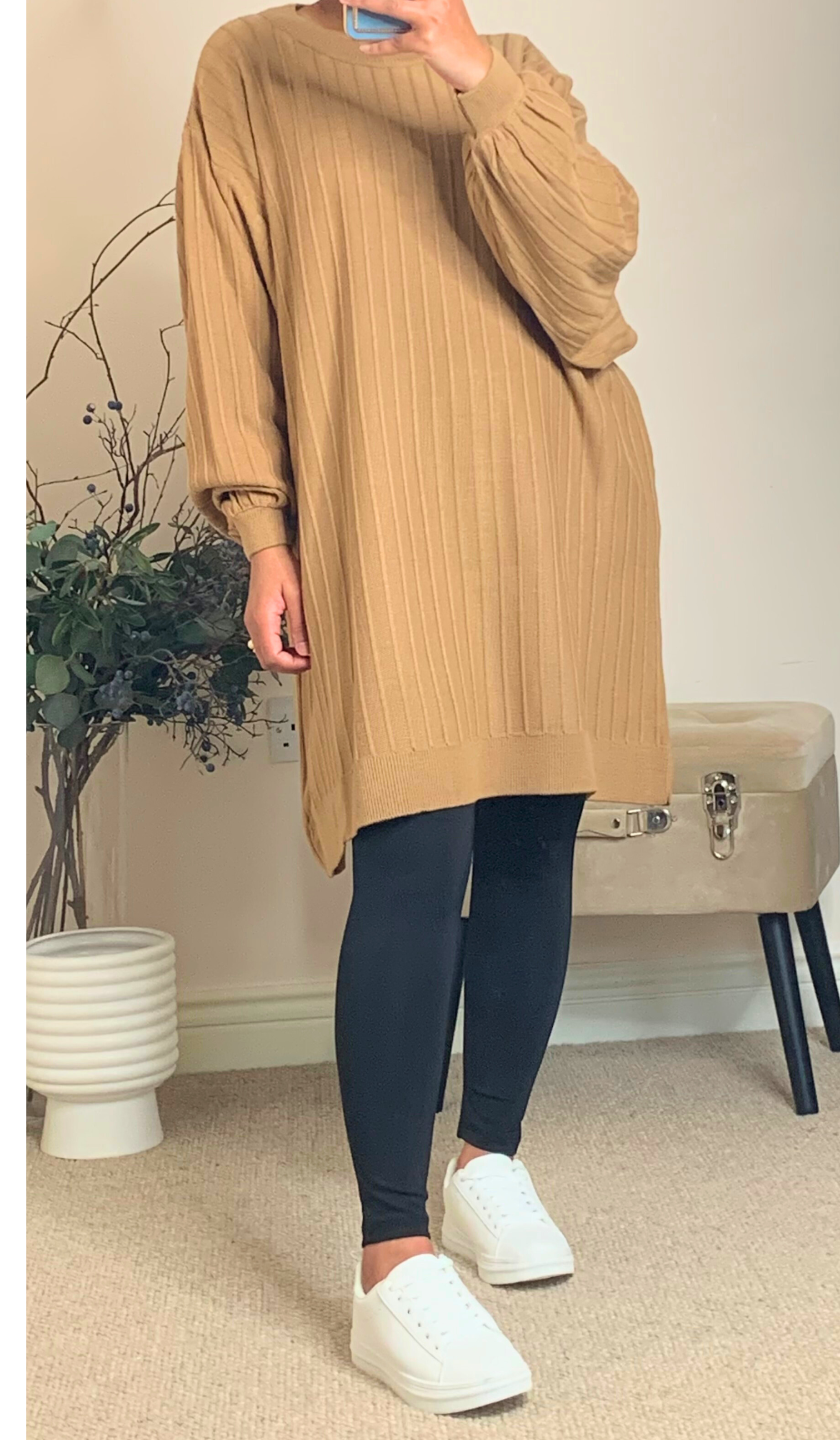LUNA KNEE LENGTH JUMPER TOP - Biscuit - ATTIRE BY ZARSI