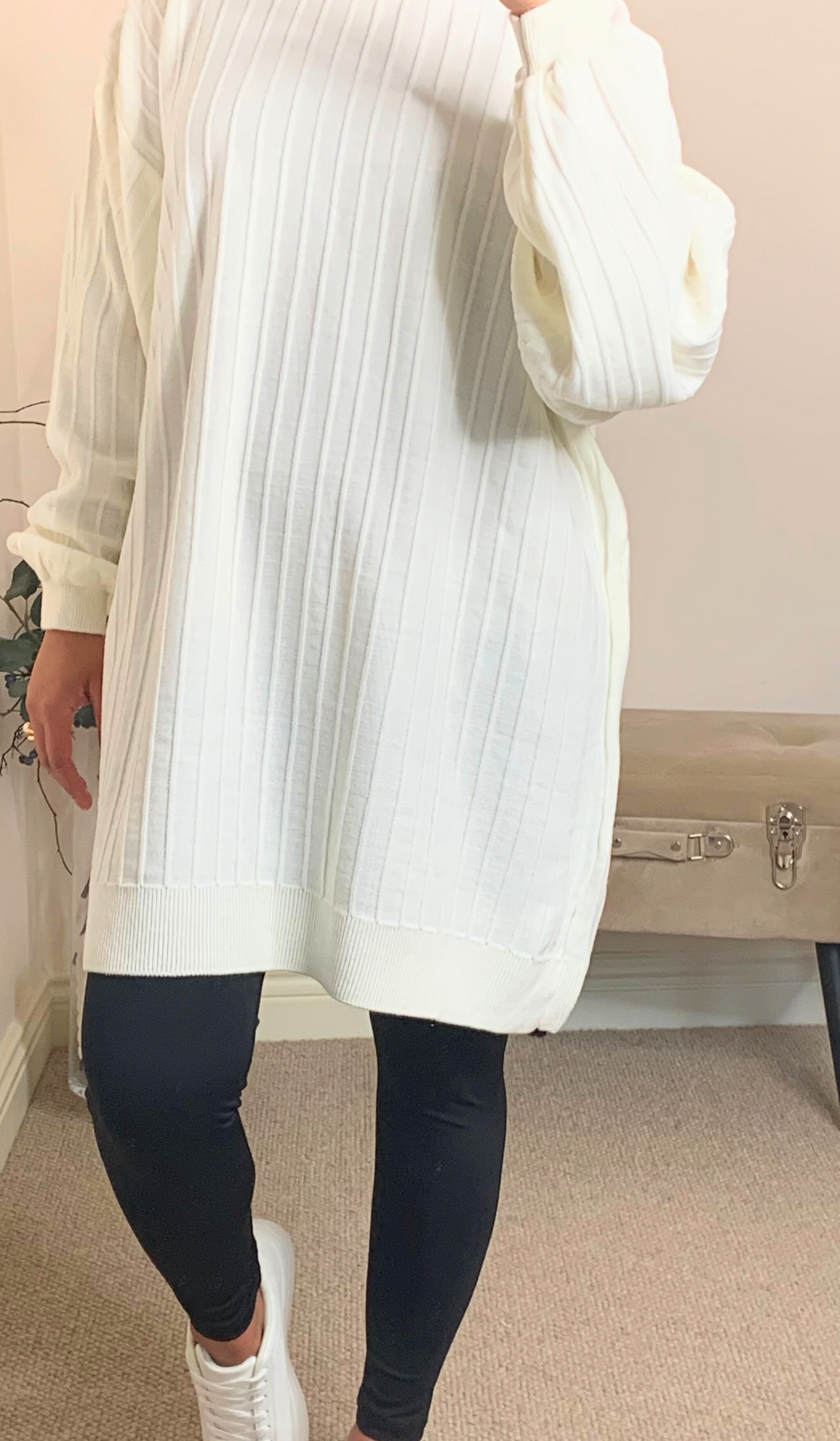 LUNA KNEE LENGTH JUMPER TOP - Cream - ATTIRE BY ZARSI